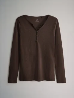 The Set 4 Pack Ribbed Henley Long Sleeve T-Shirts Berry/Stripe/Pink/White Sale