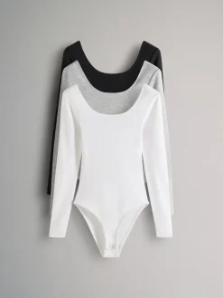 The Set 3 Pack Ribbed Long Sleeve Bodysuits Grey/Black/White New