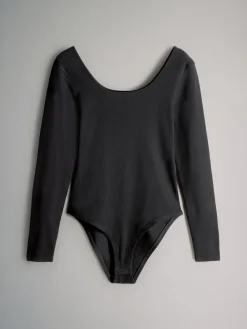 The Set 3 Pack Ribbed Long Sleeve Bodysuits Black/Chocolate/Cream