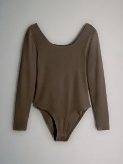 The Set 3 Pack Ribbed Long Sleeve Bodysuits Black/Chocolate/Cream