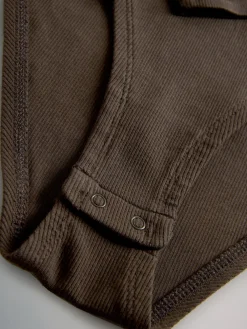 The Set 3 Pack Ribbed Long Sleeve Bodysuits Black/Chocolate/Cream