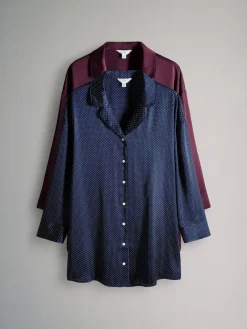 The Set 2 Pack Satin Nightshirts Navy Spot/Berry Outlet