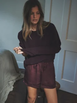 The Set 2 Pack Satin Pyjamas Shorts Burgundy/Navy Polka Dot Sale