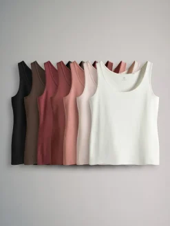 The Set 7 Pack Scoop Neck Vests Chocolate Brown