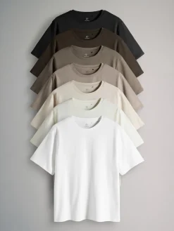 The Set 7 Pack Short Sleeve T-Shirts Black/Chocolate Brown/Neutrals/White