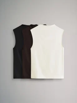 The Set 3 Pack Soft Touch High Neck Tops Balck/Chocolate Brown/White Outlet