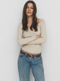 The Set 4 Pack Trim Square Neck Ribbed Tops Black/Chocolate Brown/Cream/White