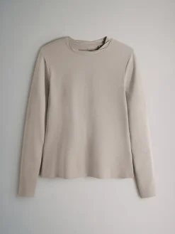 The Set 3 Pack Twist Neck Long Sleeve T-Shirts Chocolate Brown/Taupe Brown/Cream Clearance