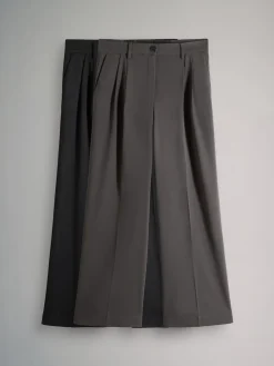 The Set 2 Pack Wide Leg Pleated Trousers Black/Grey Best