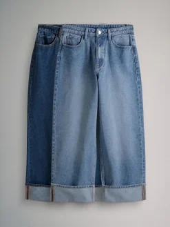 The Set 2 Pack Wide Leg Turn Up Hem Jeans Mid Blue/Dark Blue Sale