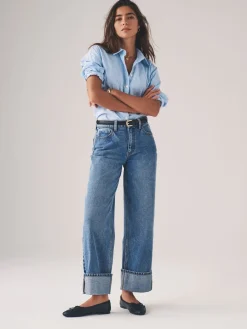 The Set 2 Pack Wide Leg Turn Up Hem Jeans Mid Blue/Dark Blue Sale