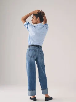 The Set 2 Pack Wide Leg Turn Up Hem Jeans Mid Blue/Dark Blue Sale