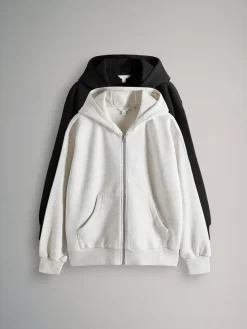 The Set 2 Pack Zip Though Hoodies Black/Grey Marl New