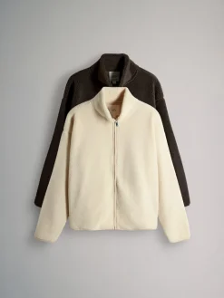 The Set 2 Pack Zip Through Borg Fleeces Chocolate Brown/Cream Best