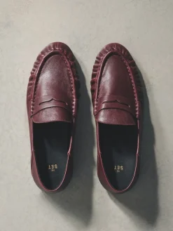 The Set Premium Suede Loafers Burgundy Red New