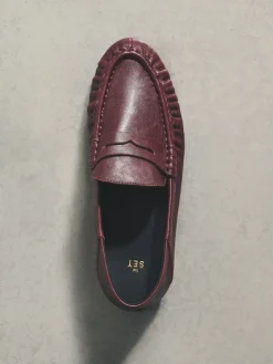 The Set Premium Suede Loafers Burgundy Red New