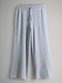 The Set Knitted Ribbed Hoodie and Wide Leg Trouser Co-ord Light Grey Marl Best