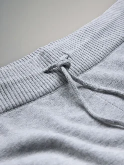 The Set Knitted Ribbed Hoodie and Wide Leg Trouser Co-ord Light Grey Marl Best