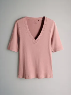 The Set Multi 5 Pack V-Neck Short Sleeve Ribbed T-Shirts New