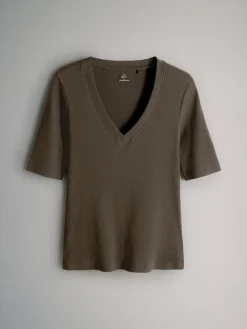 The Set Multi 5 Pack V-Neck Short Sleeve Ribbed T-Shirts New