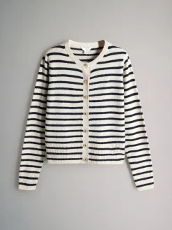 The Set Navy/Cream Stripe 2 Pack Gold Button Knitted Cardigans With Wool Sale