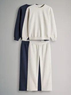 The Set Navy/Oatmeal 4 Pack Crew Neck Sweat and Wide Leg Joggers Clearance