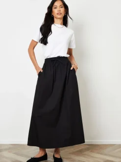 Threadbare Black Cotton Poplin Tie Waist Skirt with Pockets Hot