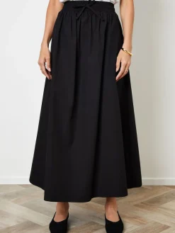 Threadbare Black Cotton Poplin Tie Waist Skirt with Pockets Hot