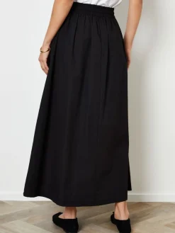Threadbare Black Cotton Poplin Tie Waist Skirt with Pockets Hot