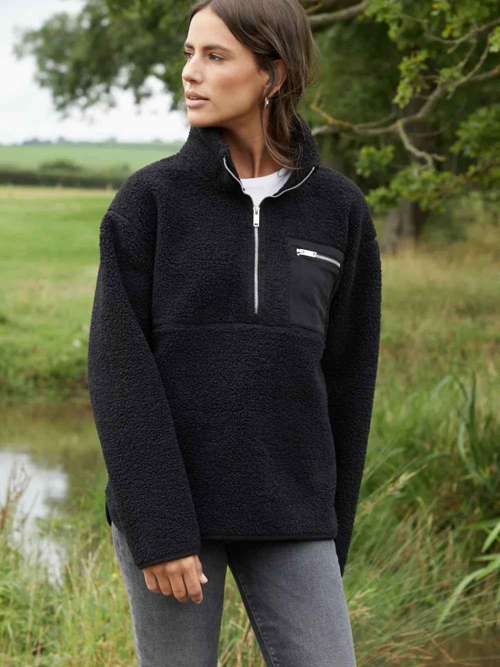 Threadbare Black Half Zip Borg Fleece Best
