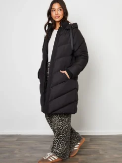 Threadbare Hooded Padded Mid Length Jacket Black Hot