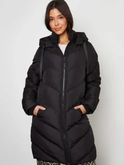 Threadbare Hooded Padded Mid Length Jacket Black Hot