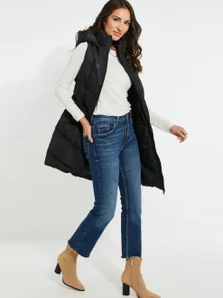 Threadbare Longline Padded Gilet Black Discount