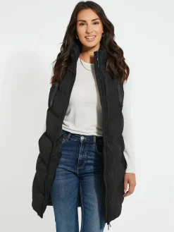 Threadbare Longline Padded Gilet Black Discount