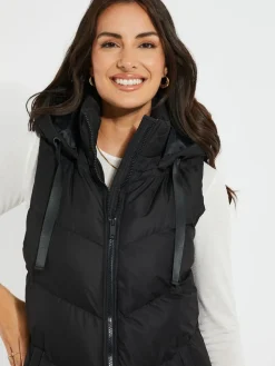 Threadbare Longline Padded Gilet Black Discount