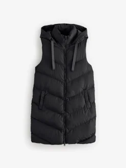 Threadbare Longline Padded Gilet Black Discount