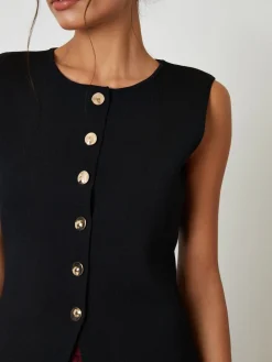 Threadbare Black Ribbed Knitted Waistcoat New