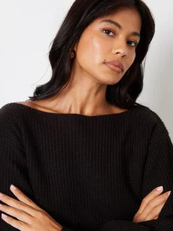 Threadbare Slash Neck Chunky Knit Jumper Black Clearance