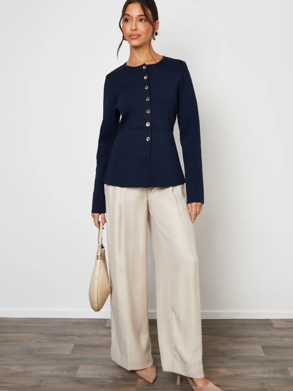 Threadbare Cinched Knitted Button Up Cardigan Blue New