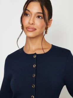 Threadbare Cinched Knitted Button Up Cardigan Blue New