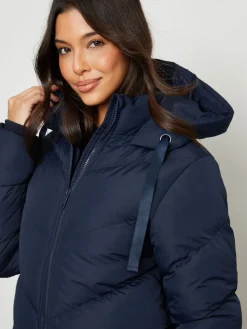Threadbare Hooded Padded Mid Length Jacket Blue Hot