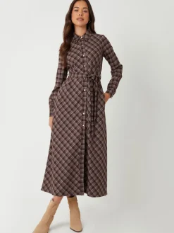 Threadbare Brown Check Belted Midi Shirt Dress Discount