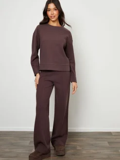 Threadbare Cosy Rib Pull On Wide Leg Joggers Brown Online