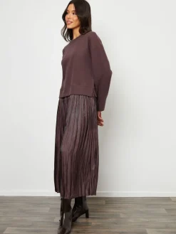 Threadbare Brown 2-In-1 Relaxed Ribbed Sweatshirt Midi Dress Best