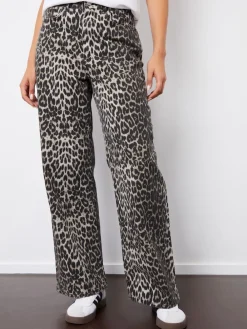 Threadbare Brown Leopard Print Petite Wide Leg 100% Cotton Jeans
