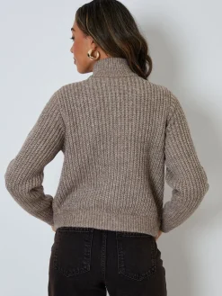 Threadbare Zip Through Knitted Bomber Jacket Brown New