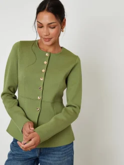 Threadbare Cinched Knitted Button Up Cardigan Green Sale