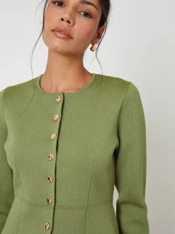 Threadbare Cinched Knitted Button Up Cardigan Green Sale