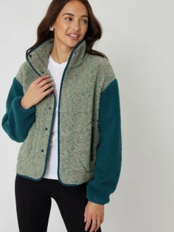 Threadbare Colourblock Snap Borg Fleece Green Online