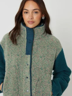 Threadbare Colourblock Snap Borg Fleece Green Online